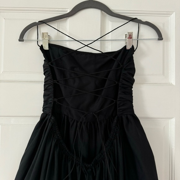 Matteau Gathered Lace Up Silk Cotton Maxi Dress Black Size 3 US 6 - Picture 5 of 11